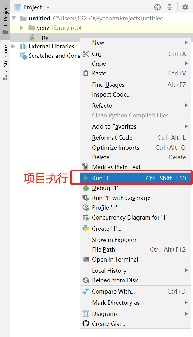 pycharm项目执行